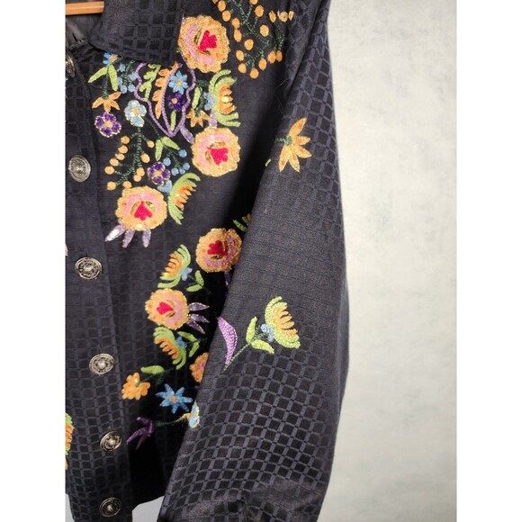 Julia Kim Embroidered Floral Jacket XL Boho Colorful Embellished Art to Wear - Picture 5 of 8